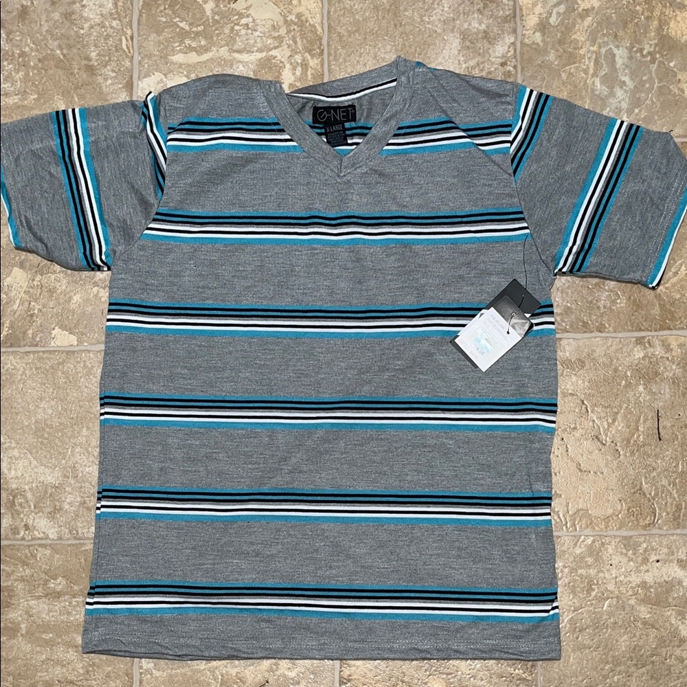NWT G-Net Men's Blue and White Striped Tee